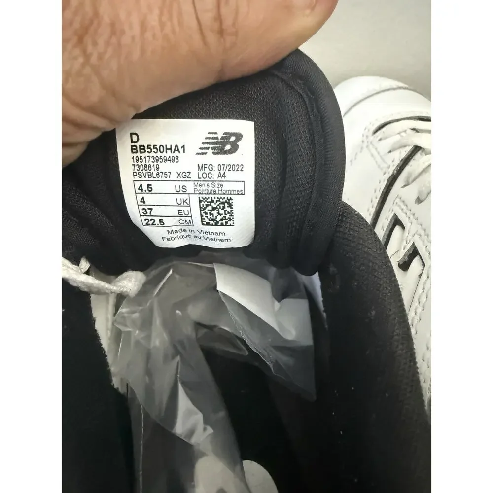 Size 4.5 Big Kids - New Balance 550 - White / Black / Raincloud - BB550HA1
